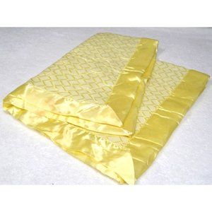 Vintage MCM Acrylic Baby Blanket, Yellow, Satin‎ Trim, 35in x 48in nursery crib